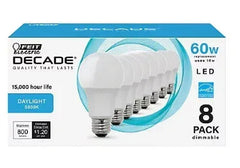 Feit Electric Decade 60W Equivalent LED A19 Light Bulb, 8 pk. - Daylight