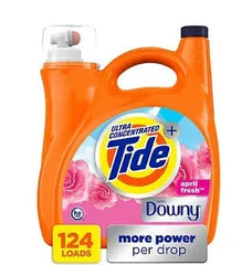 Tide Plus A Touch of Downy Liquid Laundry Detergent, HE Compatible, 124 loads/159 fl. oz. - April Fresh