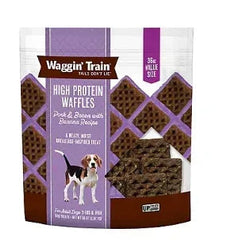 Waggin Train Pork & Bacon with Banana Recipe, High Protein Waffles Dog Treats, 36 oz