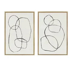 Kate and Laurel Sylvie Sylvie Modern Circles Framed Linen Textured Canvas Wall Art Set by Teju Reval, 2 Piece 23x33 Gold