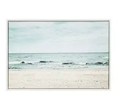 Kate and Laurel Sylvie Beach with Waves, Ocean Shoreline Color Photograph, Framed Canvas Wall Art by F2 Images, 23x33 White