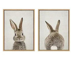 Kate and Laurel Sylvie Bunny Portrait And Bunny Tail Framed Canvas Wall Art By Amy Peterson, 18x24 Natural, Cute Baby Animal