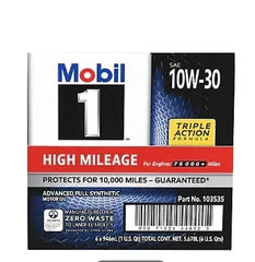 Mobil 1 High Mileage Full Synthetic Motor Oil 10W-30, 6 pk./1 qt.