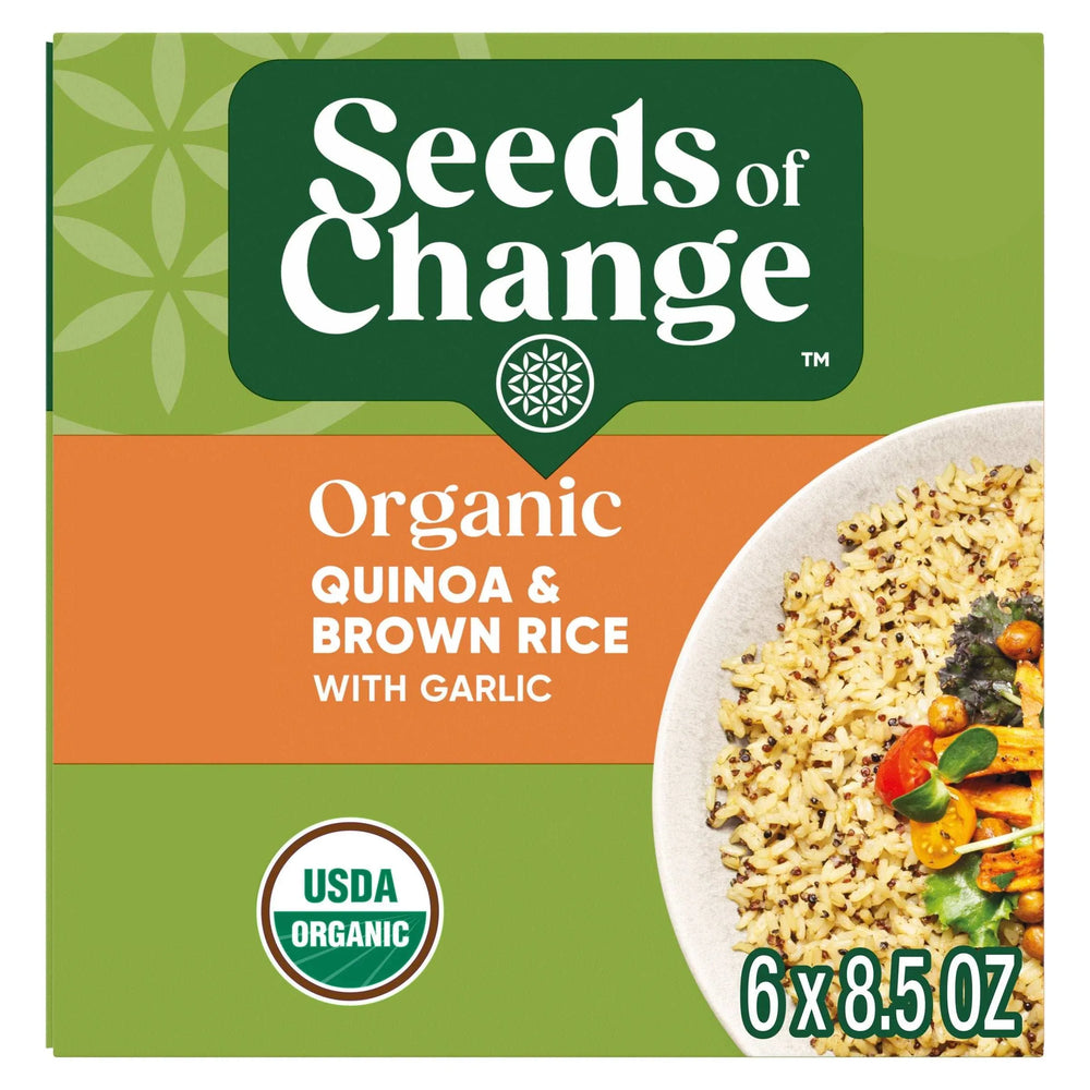 Seeds of Change, Organic Quinoa and Brown Rice with Garlic, 8.5 oz Pouch, 6-Count - USA MEGA SHOP