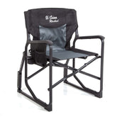 Seina Rocker, mecedora plegable para exteriores con reposabrazos rígidos, portavasos y bolsillo lateral para adultos, plegable, capacidad de peso de hasta 136 kg, gris y negro