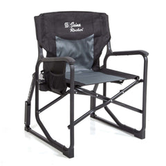 Seina Rocker, mecedora plegable para exteriores con reposabrazos rígidos, portavasos y bolsillo lateral para adultos, plegable, capacidad de peso de hasta 136 kg, gris y negro