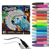 Sharpie Permanent Markers, Fine and Utra-Fine Point Markers Variety Pack, Assorted Colors, Includes 2 Coloring Pages, 27 Count - USA MEGA SHOP