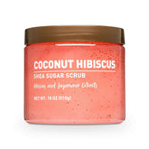 Coconut hibiscus shea sugar scrub jar, pink exfoliating sugar scrub with brown lid
