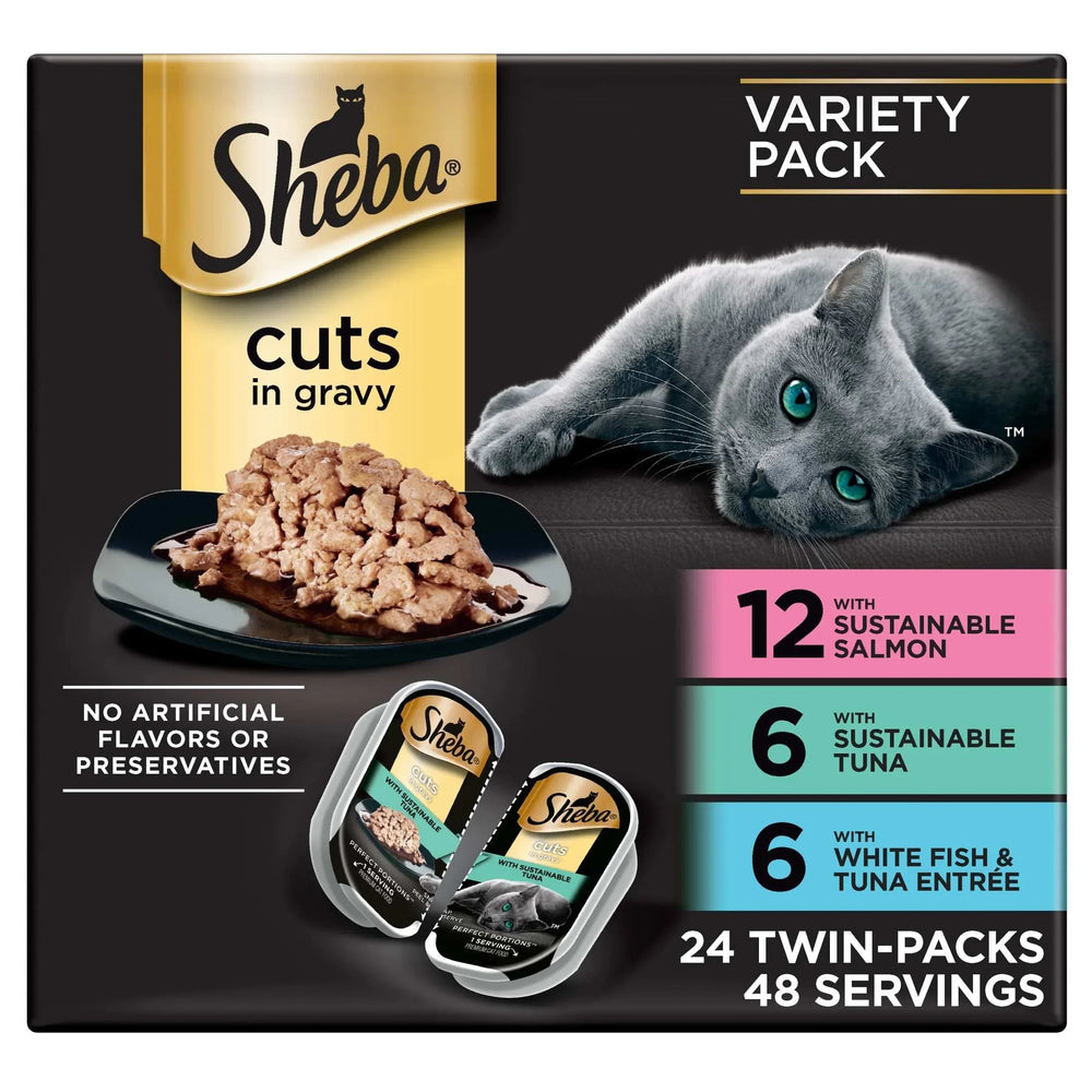 Sheba Perfect Portions Variety Pack Cuts in Gravy Cat Food, 2.6 oz Twin-Pack Trays (24 Count) - USA MEGA SHOP