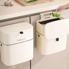 Slim 10L Trash Can with Press-Lid, Wall-Mountable Plastic Garbage Bin for Small Spaces Like Home, Office, Kitchen, Bedroom