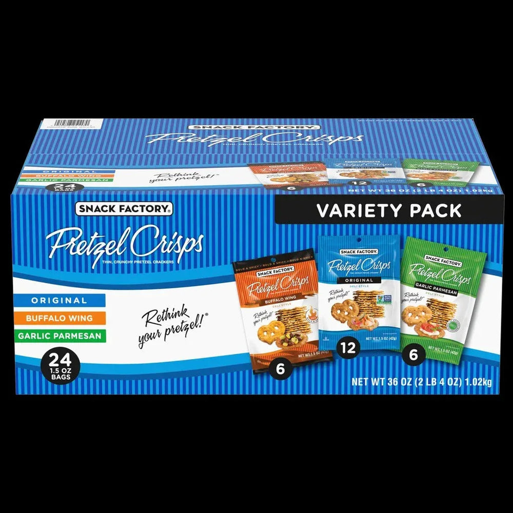 Snack Factory Pretzel Crisps, Variety Pack, 1.5 oz, 24-count - USA MEGA SHOP