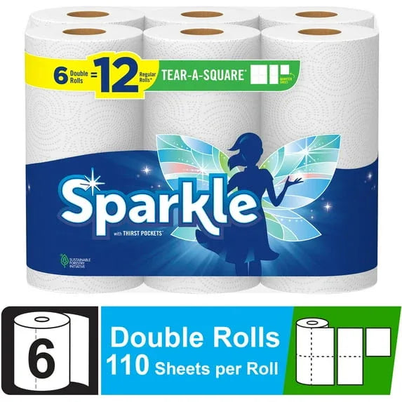 Sparkle Tear-a-Square Paper Towels, 6 Double Rolls - USA MEGA SHOP