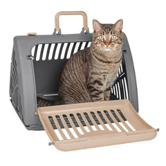 Sport Pet Designs Cat Carrier, Foldable Plastic, Medium, 25 lb Limit, Gray, 15.25" L x 18.5" W x 14.25" H - USA MEGA SHOP