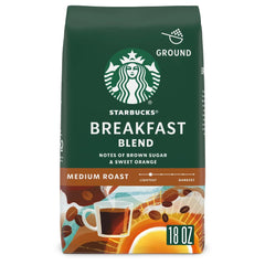 Starbucks Breakfast Blend, Ground Coffee, Medium Roast Hot or Iced Coffee, 18 oz