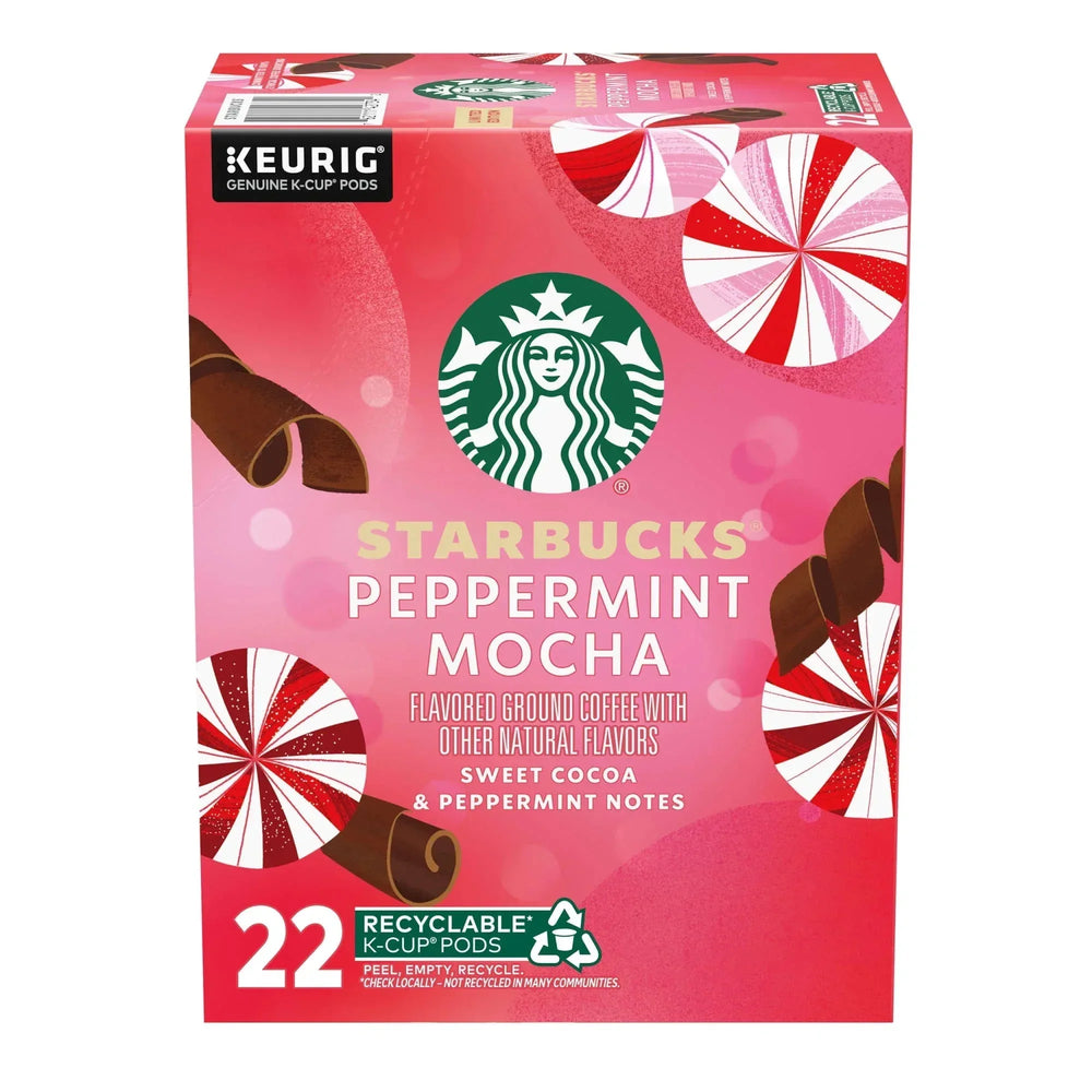 Starbucks Peppermint Mocha Flavored Coffee, Keurig K-Cup Coffee Pods, 22 Count - USA MEGA SHOP