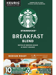 Starbucks Coffee K-Cup Pods, Breakfast Blend Medium Roast, Ground Coffee K-Cup Pods for Keurig Brewing System, K-Cup Pods Per Box