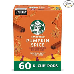 Starbucks K-Cup Coffee Pods, Pumpkin Spice Naturally Flavored Coffee for Keurig Brewers, 100% Arabica, Limited Edition, 6 Boxes (60 Pods Total)