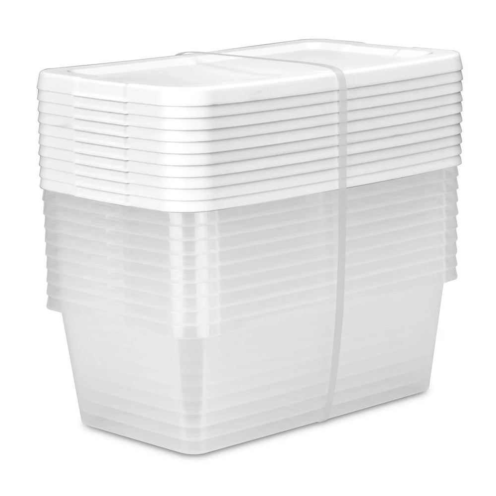 Sterilite Set of (10) 6 Quart Storage Boxes, Clear Plastic Storage Bin with Snap-On Lid, White - USA MEGA SHOP