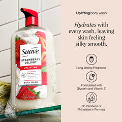 Suave Strawberry Delight Uplifting Body Wash, with Glycerin & Vitamin E, 30 FL OZ Pump