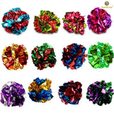 Set of multicolor mylar crinkle balls for cats, arranged in rows