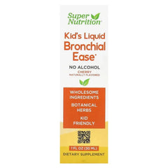 Super Nutrition, Kid's Liquid Bronchial Ease with Lovage Root, Fresh Yerba Santa Leaf, Licorice Root, and Mullein Leaf, No Alcohol, Cherry, 1 fl oz (30 ml)