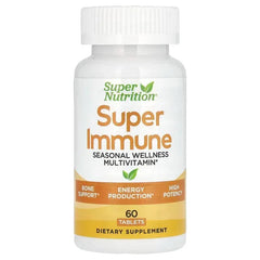 Super Nutrition, Super Immune, Immune-Strengthening Multivitamin with Glutathione, High-Potency Vitamins, Minerals and Herbs, 60 Tablets
