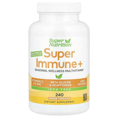 Super Nutrition, Super Immune+ Multivitamin with Vitamin C, Vitamin D, and Beta Glucan, Iron Free, 240 Veggie Capsules - USA MEGA SHOP