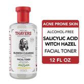 Thayers Blemish Clearing facial toner bottle with red cap, salicylic acid and witch hazel