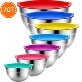 TINANA Mixing Bowls with Lids: Stainless Steel Mixing Bowls Set, Metal Nesting Mixing Bowls for Kitchen, 7/4.5/3.0/2.0/1.5/1.0/0.7QT, Great for Prep, Baking, Serving - USA MEGA SHOP