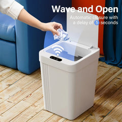TINANA Smart Sensor Trash Can 2 Pack, 3.4 Gallon Plastic Garbage Bin 13L Waterproof Touchless Wastebasket for Bedroom, Office, Living Room, Blue & White - USA MEGA SHOP