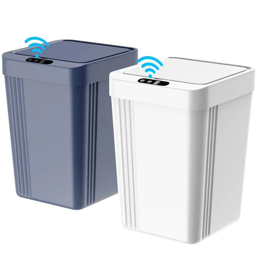 TINANA Smart Sensor Trash Can 2 Pack, 3.4 Gallon Plastic Garbage Bin 13L Waterproof Touchless Wastebasket for Bedroom, Office, Living Room, Blue & White - USA MEGA SHOP
