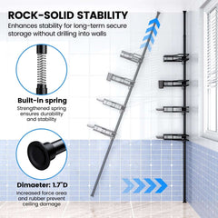 TINANA Shower Caddy with Tension Pole: 4 Tier Adjustable L-shaped Corner Shower Organizer for Bath Essentials, 43.5 to 120 Inch, Black