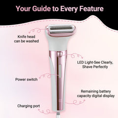 TURKIO 5-in-1 Rechargeable Cordless Electric Razor for Women, Trimmer for Women with Face, Nose, Eyebrow, Arms, Armpit, Legs, Pink