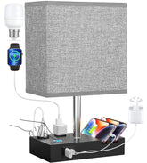 HadinEEon Bedside Table Lamps with 2 Phone Stands, Gray - USA MEGA SHOP