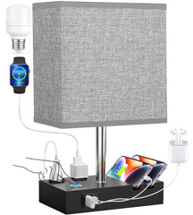 HadinEEon Bedside Table Lamps with 2 Phone Stands, Gray - USA MEGA SHOP