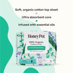 The Honey Pot Company, Herbal Super Pads with Wings, Organic Cotton Cover, 16 ct. (PACK OF 3 )