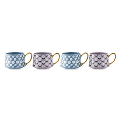 Thyme & Table 4 Pack Blue and Purple Daisy Print Teacup Mugs with Gold Handles 11.8 fl oz, Stoneware