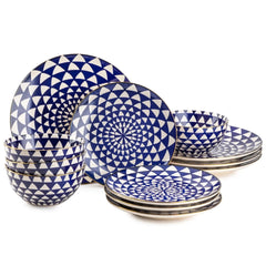 Thyme & Table Medallion 12-Piece Ceramic Dinnerware Set Blue