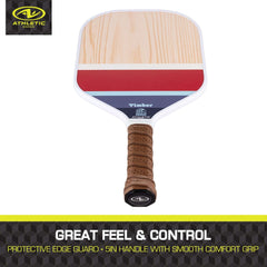 Athletic Works Timber Wooden 2-Player Pickleball Paddle Set, Includes 2 Paddles/2 Pickleballs/Carry Bag, Red/White/Blue