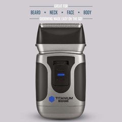 Titanium Edge Beard & Body Compact Shaver – Men’s Electric Groomer for Face, Neck & Body – Pop-Up Trimmer, Titanium Blade, Hypoallergenic, Travel Ready