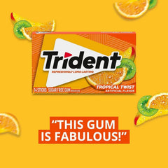 Trident Tropical Twist Sugar Free Gum, 14 pcs., 15 pk.