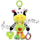 UISHUSO car seat toy with 24 kinds of music and teether, soft plush rattle, early development of hanging stroller toys, suitable for gifts (cows)