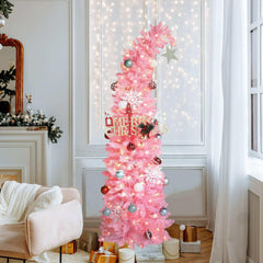 VEIKOUS 6ft Christmas Tree Crooked Neck, Pre-Lit Xmas Grinch Tree with 200 LED Lights & 536 Branch Tips, Bendable Top Christmas Slim Tree for Holiday Decor, Blue
