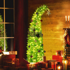 VEIKOUS 6ft Christmas Tree Crooked Neck, Pre-Lit Xmas Grinch Tree with 200 LED Lights & 536 Branch Tips, Bendable Top Christmas Slim Tree for Holiday Decor, Blue - USA MEGA SHOP