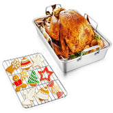 VeSteel 16'' x 11.5'' Roasting Pan with Rack, Stainless Steel Turkey Roaster Include Deep Lasagna Pan & V-Shaped Rack & Roasting Rack, Heavy Duty & Dishwasher Safe - USA MEGA SHOP