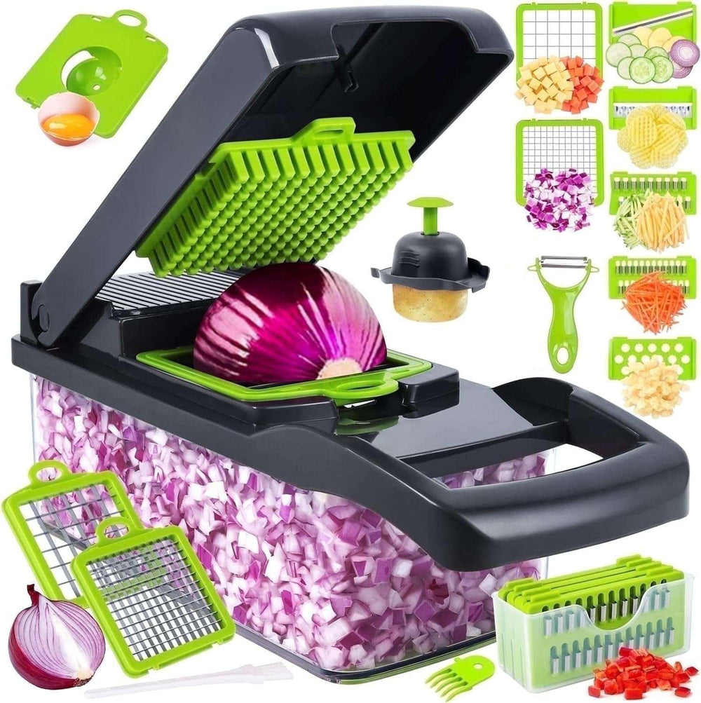 Vegetable Chopper, Pro Onion Chopper, 14 in 1Multifunctional Food Chopper, Kitchen Vegetable Slicer Dicer Cutter,Veggie Chopper With 8 Blades,Carrot Chopper With Container-kitchen essentials(Grey) - USA MEGA SHOP