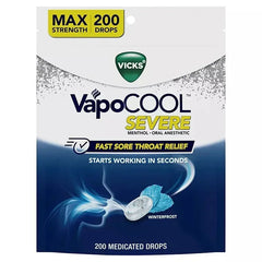 Vicks VapoCool Severe Menthol Sore Throat Lozenges, Max Strength, 200 Count