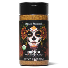 Spanglish Asadero Birria seasoning jar front with skull artwork and spice blend