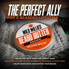 Wild Willies Beard Butter Leave-In Conditioner - Organic Beard Balm for Fast Beard Growth, Beard Care Softener - Beard Cream for Men to Remove Itch & Dandruff, Restores Moisture - 2 oz