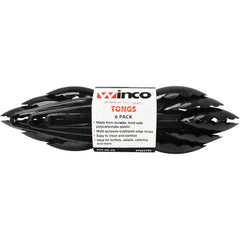 Winco 9" Plastic Tongs, Black, 6-count